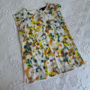 French Connection women’s‎ size large cap sleeve patterned blouse w keyhole back